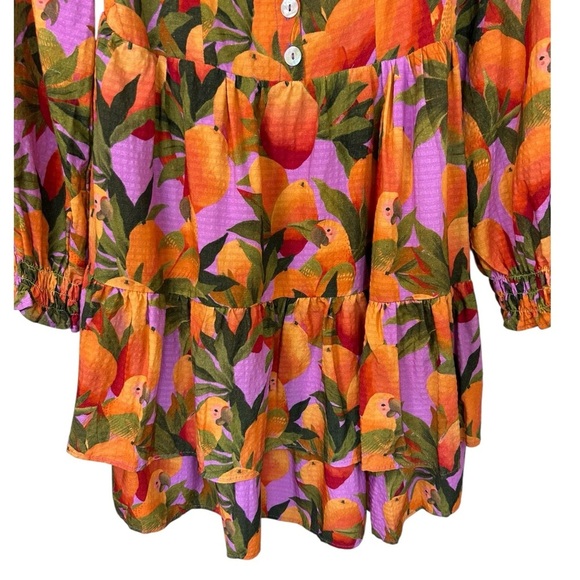 Farm Rio - NWT, Women’s ‘Mango Macaws’ Long-Sleeve Mini Dress in Lilac - Small - Picture 5 of 17